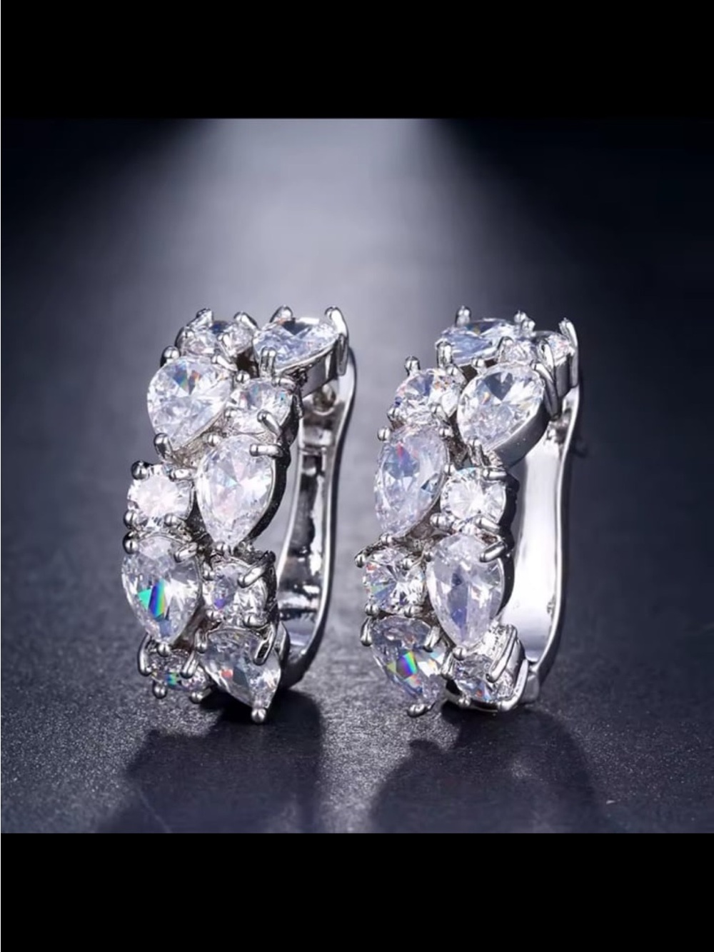 Teardrop crystals pure silver inside out hoop 925 stamped earrings